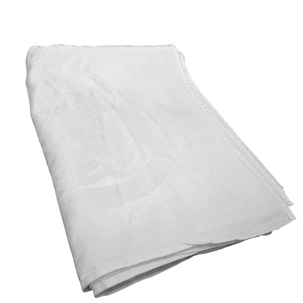 VTG White Damask Floral Rose Scroll Rectangular‎ Tablecloth 76x56 Classic Dining